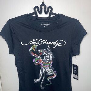 NWT Ed Hardy Black Tee with Vibrant Snake Design